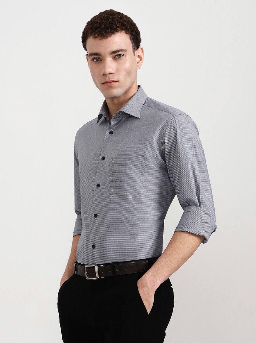Grey Solid Slim Fit Formal Shirt | Metal