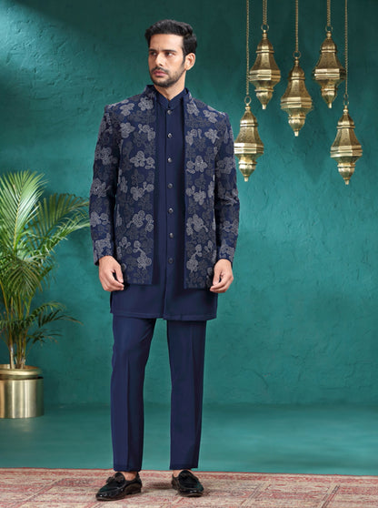 Dark Blue Embroidered Jodhpuri Suit | TULA