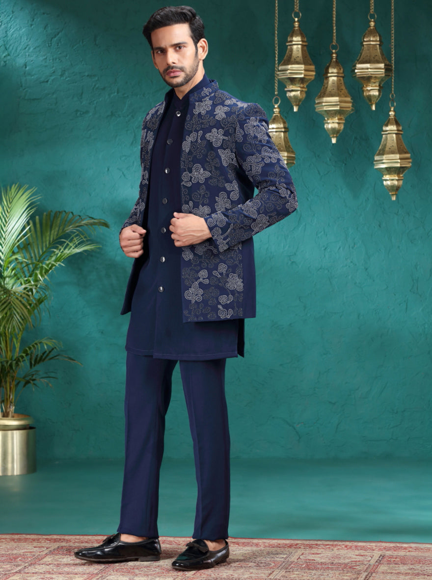 Dark Blue Embroidered Jodhpuri Suit | TULA