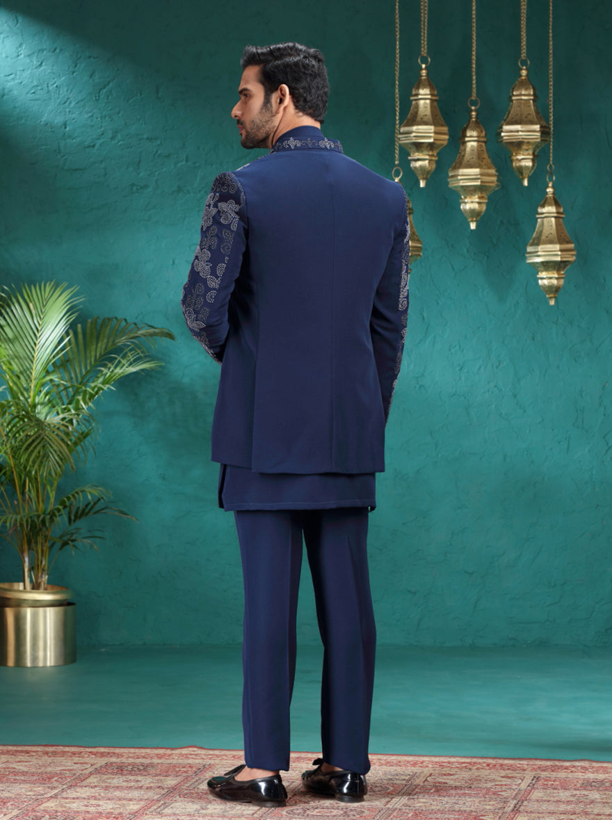Dark Blue Embroidered Jodhpuri Suit | TULA