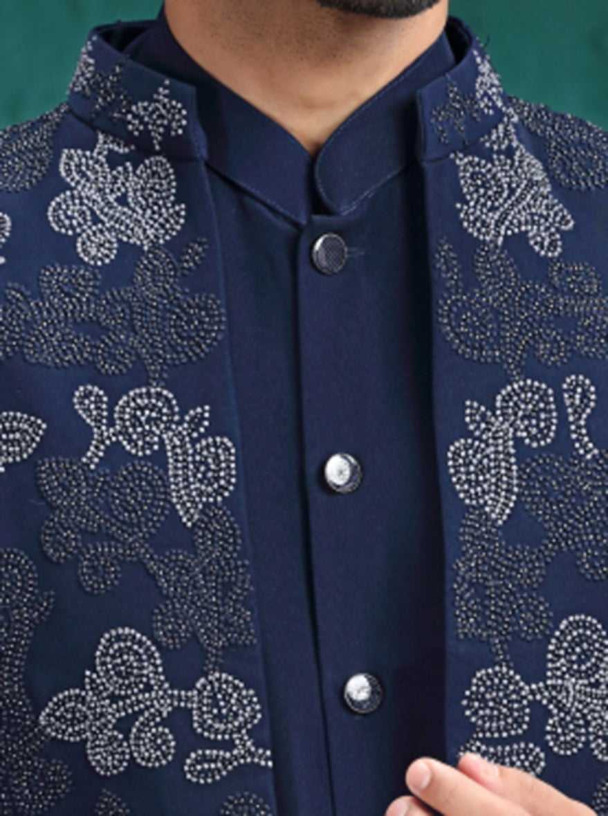 Dark Blue Embroidered Jodhpuri Suit | TULA