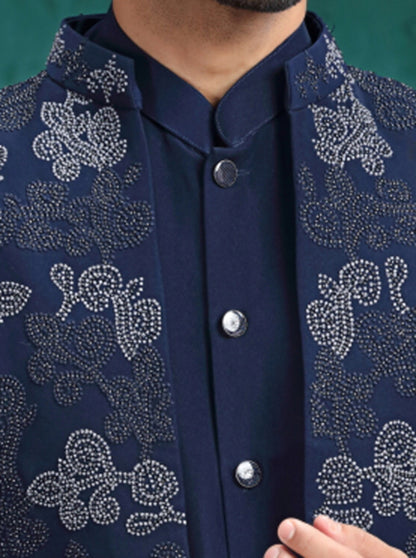 Dark Blue Embroidered Jodhpuri Suit | TULA