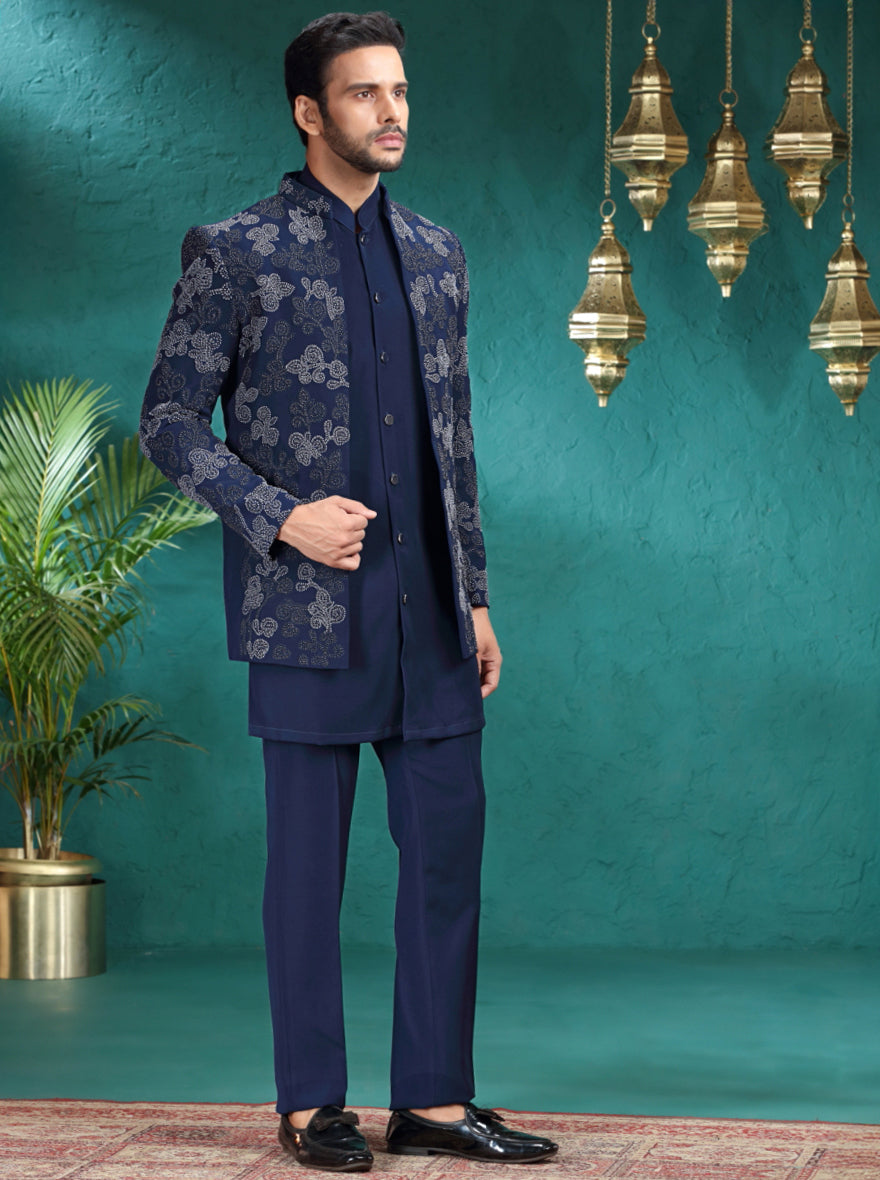 Dark Blue Embroidered Jodhpuri Suit | TULA