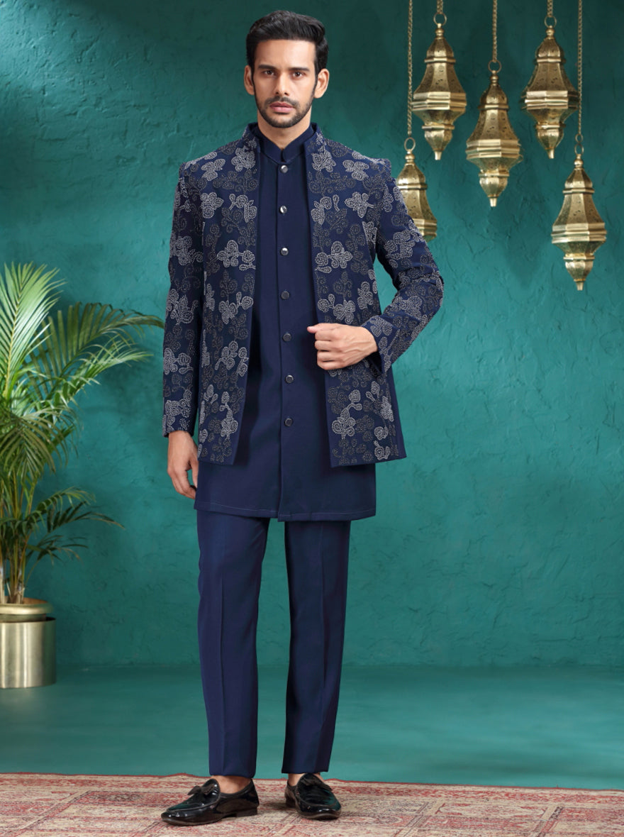 Dark Blue Embroidered Jodhpuri Suit | TULA