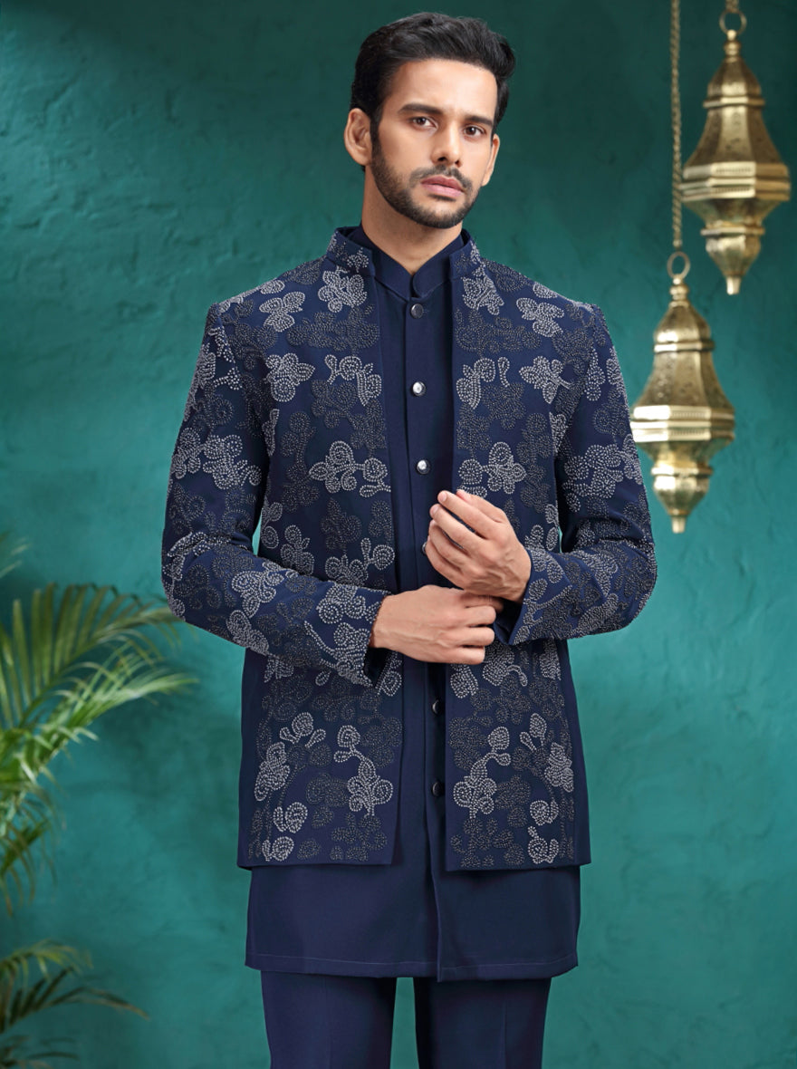 Dark Blue Embroidered Jodhpuri Suit | TULA