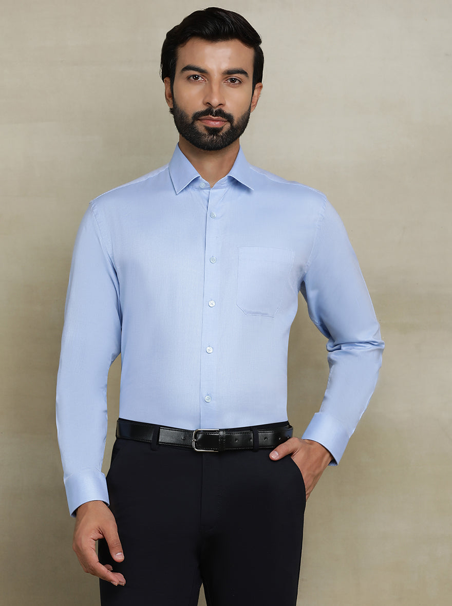 Sky Blue Solid Regular Fit Formal Shirt | JadeBlue