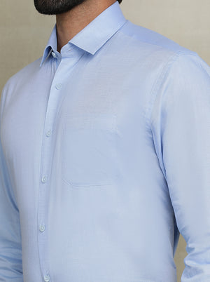 Sky Blue Solid Regular Fit Formal Shirt | JadeBlue