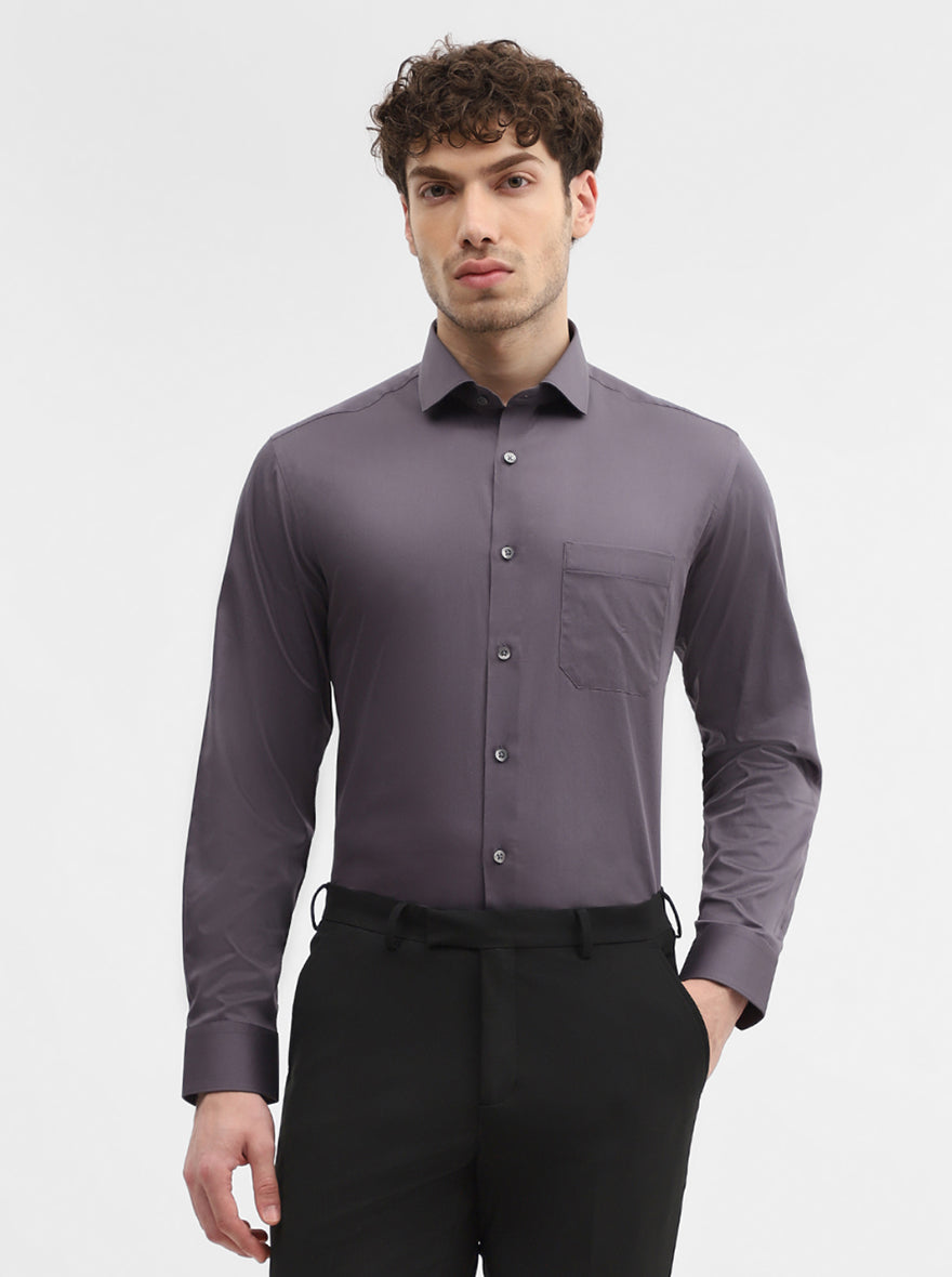 Dark Grey Solid Slim Fit Formal Shirt | Greenfibre