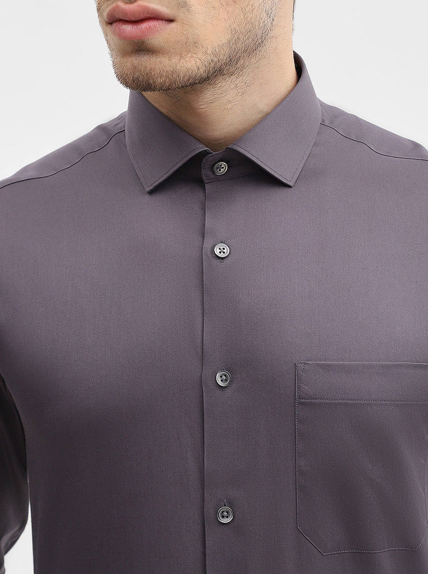 Dark Grey Solid Slim Fit Formal Shirt | Greenfibre