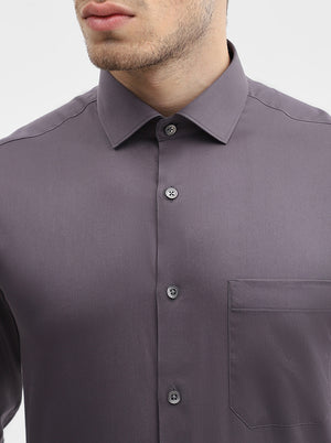 Dark Grey Solid Slim Fit Formal Shirt | Greenfibre