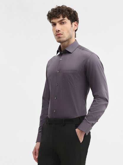 Dark Grey Solid Slim Fit Formal Shirt | Greenfibre