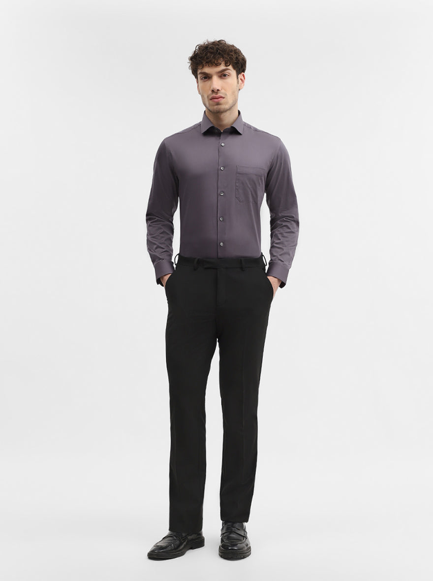 Dark Grey Solid Slim Fit Formal Shirt | Greenfibre