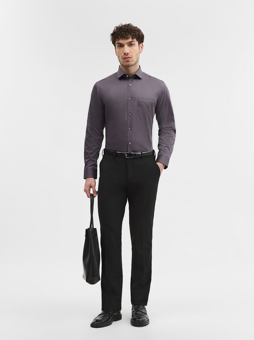 Dark Grey Solid Slim Fit Formal Shirt | Greenfibre