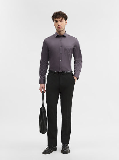 Dark Grey Solid Slim Fit Formal Shirt | Greenfibre