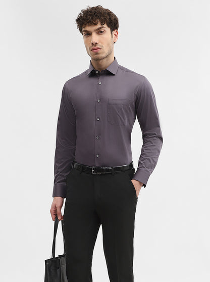 Dark Grey Solid Slim Fit Formal Shirt | Greenfibre