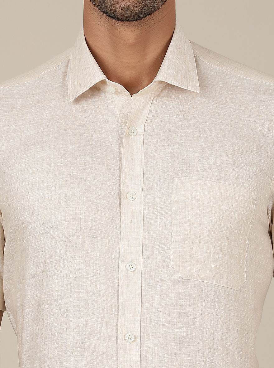 Beige Solid Regular Fit Formal Shirt | JadeBlue