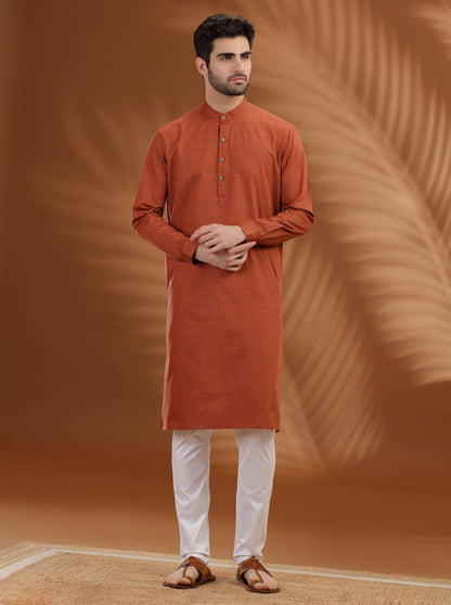Rust Solid Modi Kurta | JadeBlue