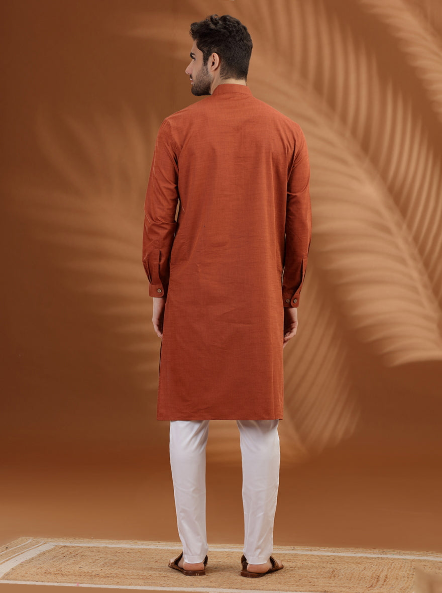 Rust Solid Modi Kurta | JadeBlue