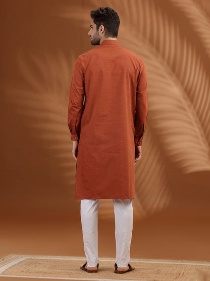 Rust Solid Modi Kurta | JadeBlue