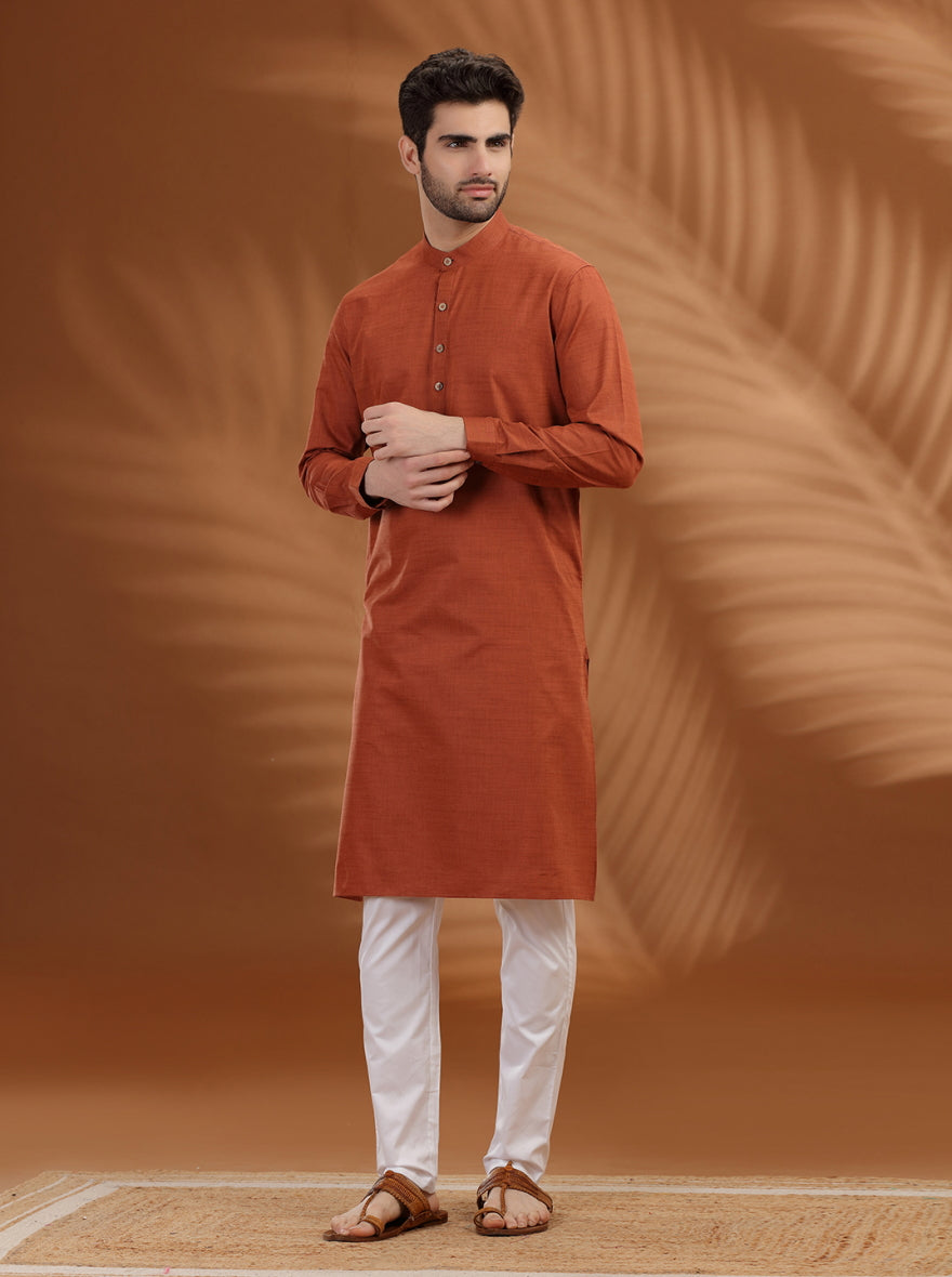 Rust Solid Modi Kurta | JadeBlue