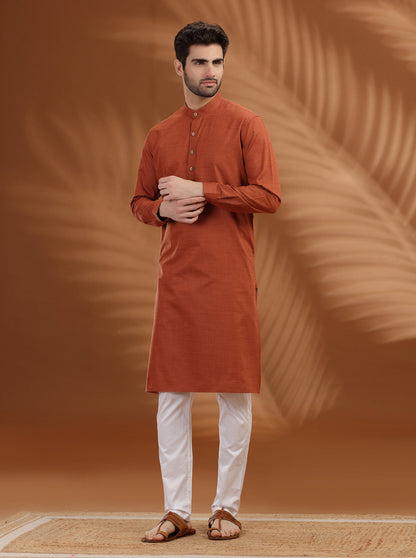 Rust Solid Modi Kurta | JadeBlue