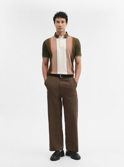 Olive & Cream Striped Slim Fit Polo T-Shirt | JadeBlue