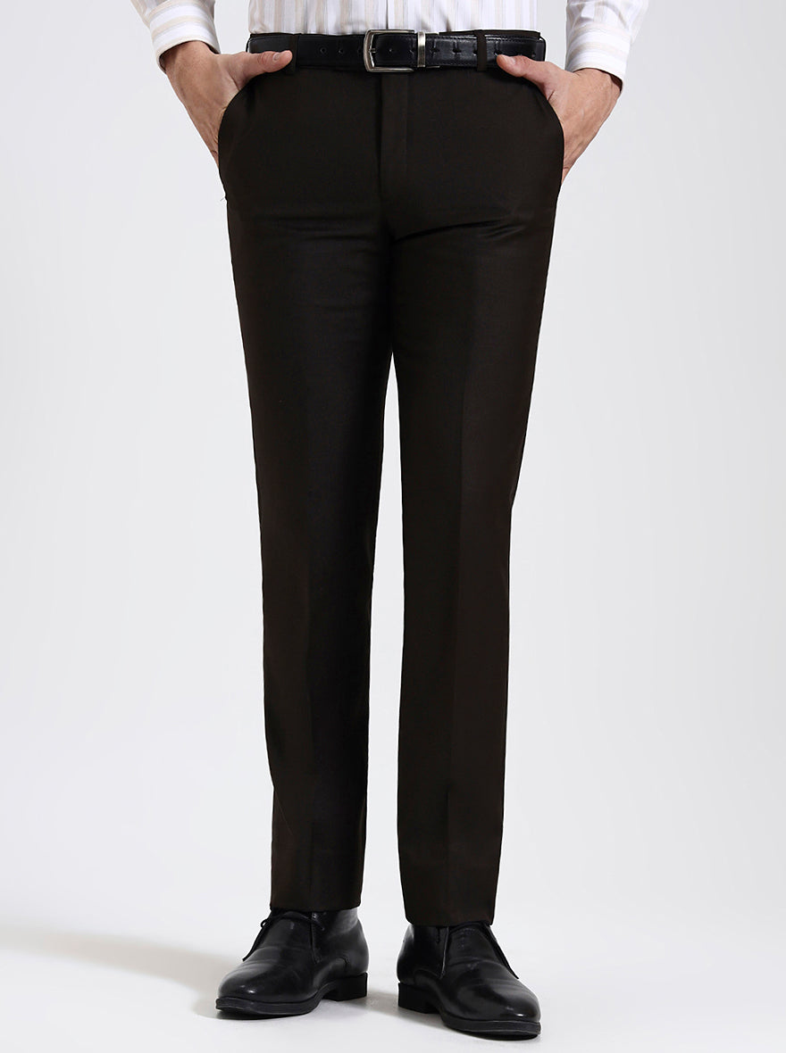 Brown Solid Slim Fit Formal Trouser | JadeBlue Super Luxe