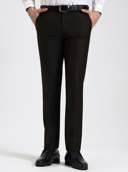 Brown Solid Slim Fit Formal Trouser | JadeBlue Super Luxe