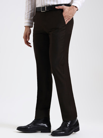 Brown Solid Slim Fit Formal Trouser | JadeBlue Super Luxe