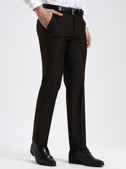 Brown Solid Slim Fit Formal Trouser | JadeBlue Super Luxe