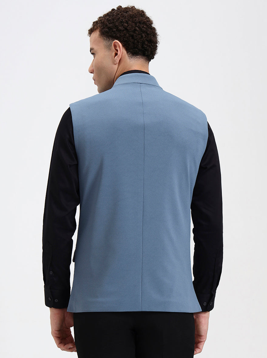 Blue Solid Regular Fit Waistcoat  | Wyre
