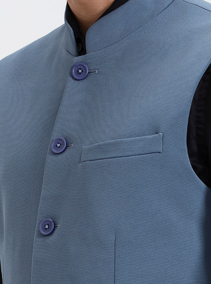 Blue Solid Regular Fit Waistcoat  | Wyre