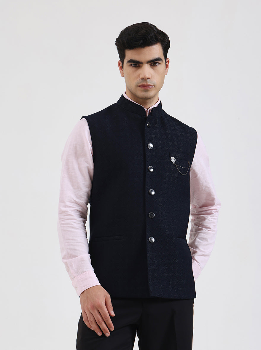 Blue Solid Regular Fit Waistcoat | JB Studio