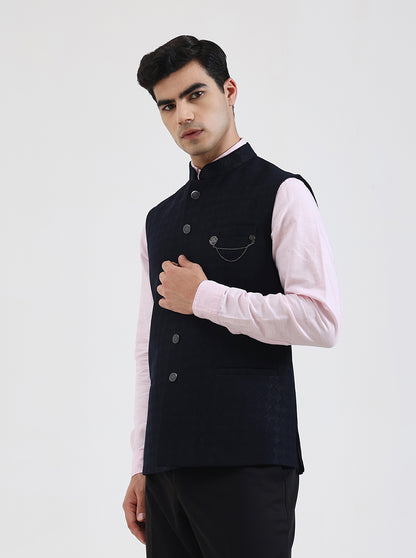 Blue Solid Regular Fit Waistcoat | JB Studio