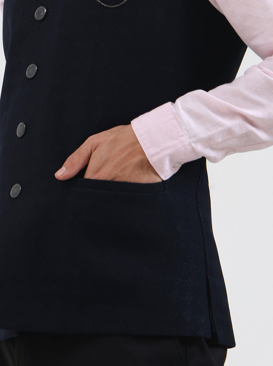 Blue Solid Regular Fit Waistcoat | JB Studio