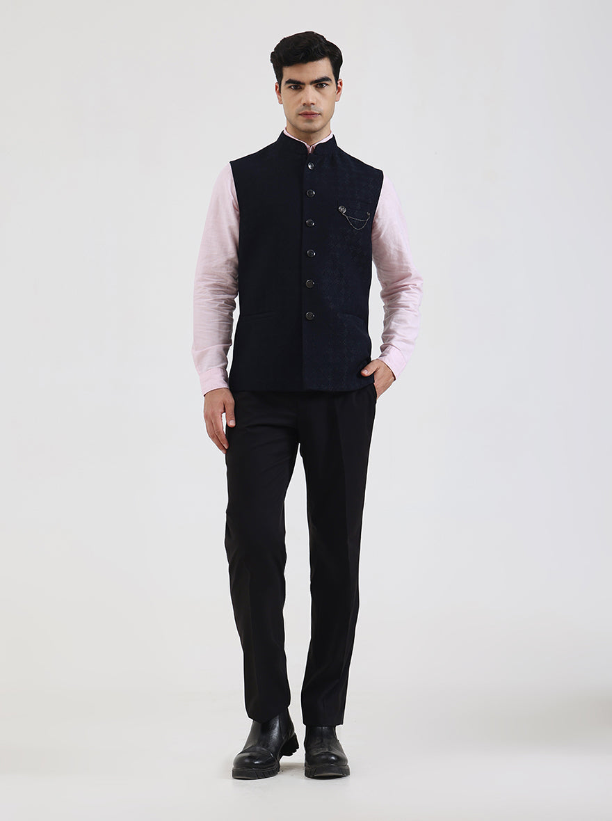 Blue Solid Regular Fit Waistcoat | JB Studio