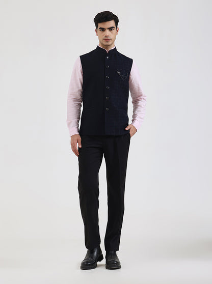 Blue Solid Regular Fit Waistcoat | JB Studio