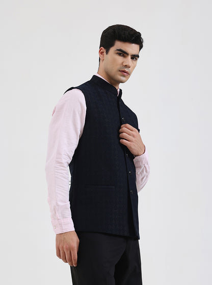 Blue Solid Regular Fit Waistcoat | JB Studio