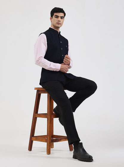 Blue Solid Regular Fit Waistcoat | JB Studio