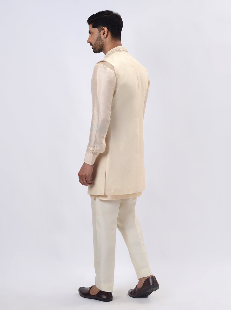 Off-White Kurta Set with Koti | TULA