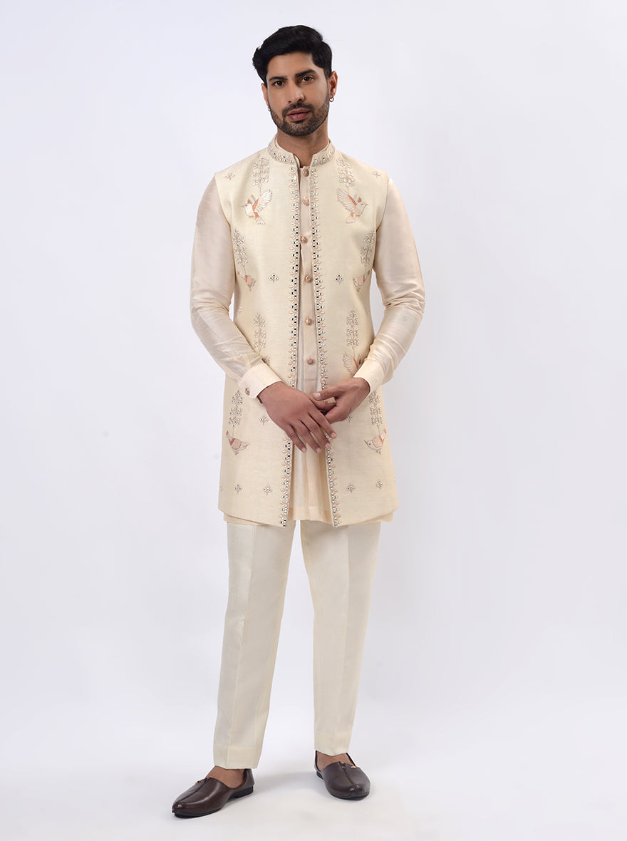 Off-White Kurta Set with Koti | TULA