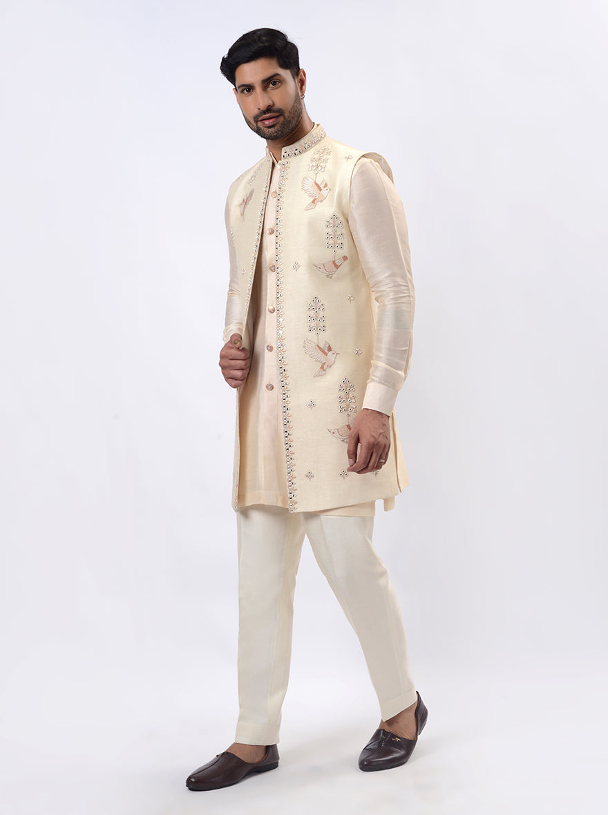 Off-White Kurta Set with Koti | TULA