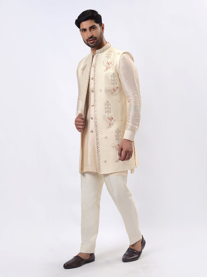 Off-White Kurta Set with Koti | TULA