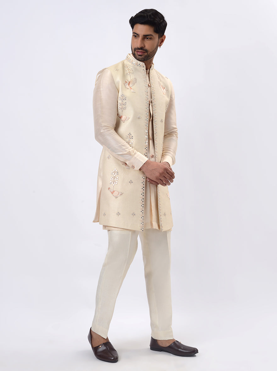 Off-White Kurta Set with Koti | TULA