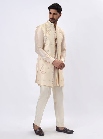 Off-White Kurta Set with Koti | TULA