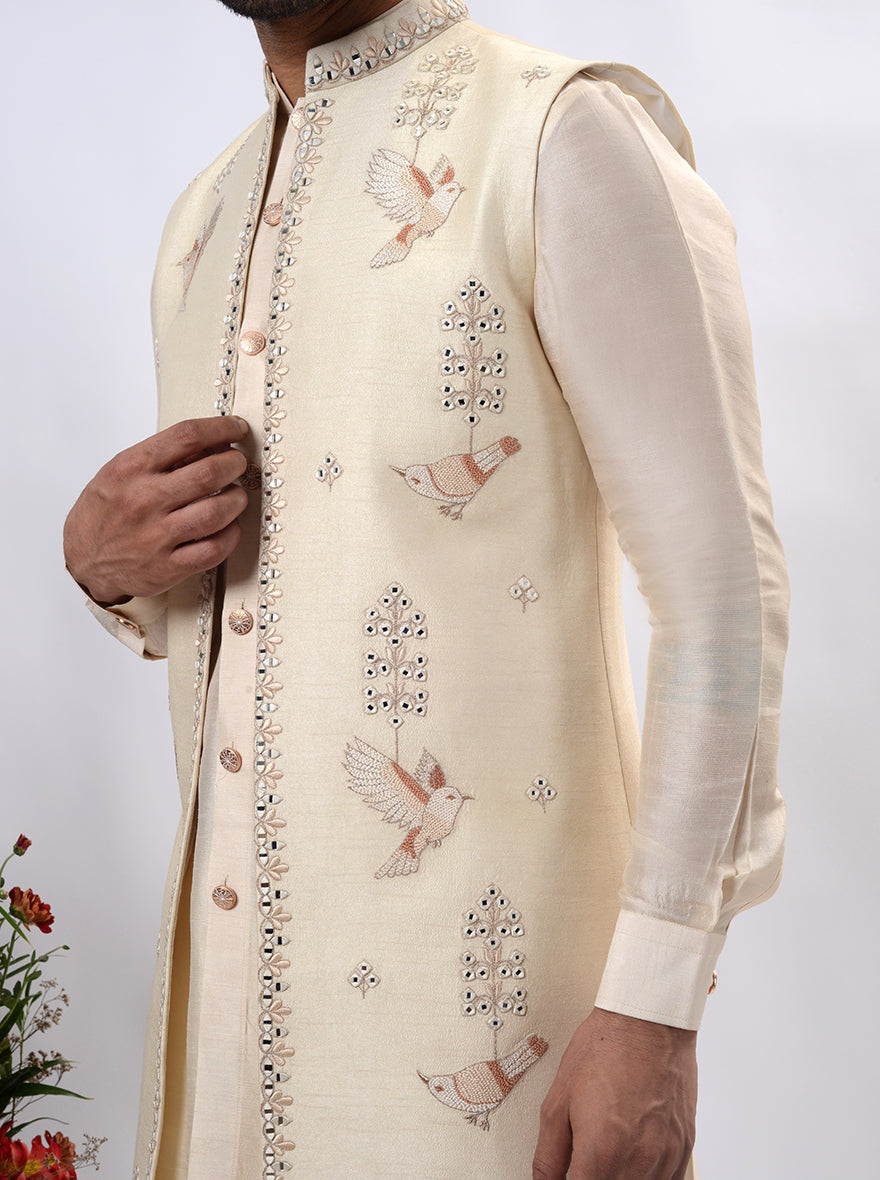 Off-White Kurta Set with Koti | TULA