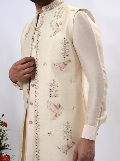 Off-White Kurta Set with Koti | TULA