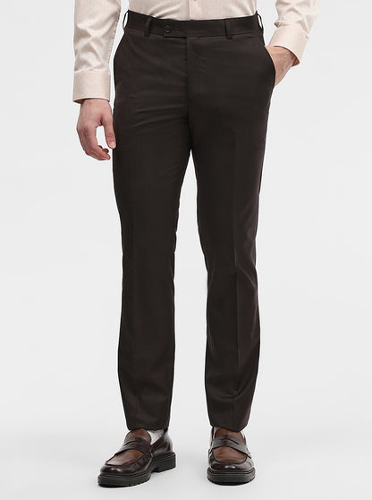 Coffee Solid Slim Fit Formal Trouser | JadeBlue Super Luxe
