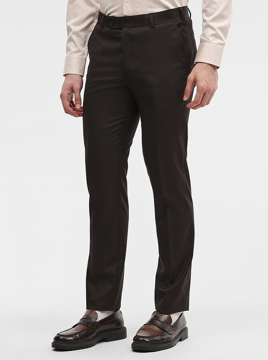 Coffee Solid Slim Fit Formal Trouser | JadeBlue Super Luxe