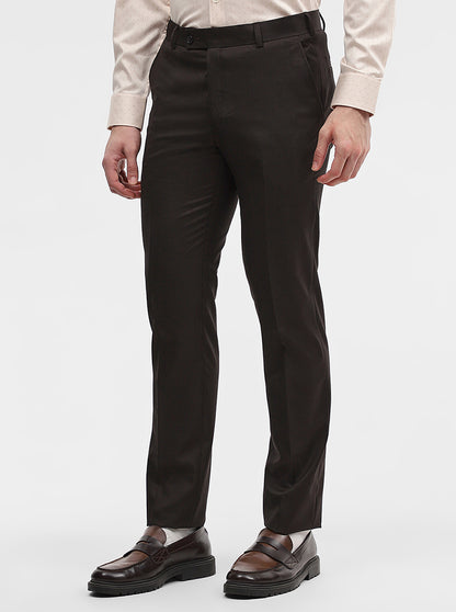 Coffee Solid Slim Fit Formal Trouser | JadeBlue Super Luxe